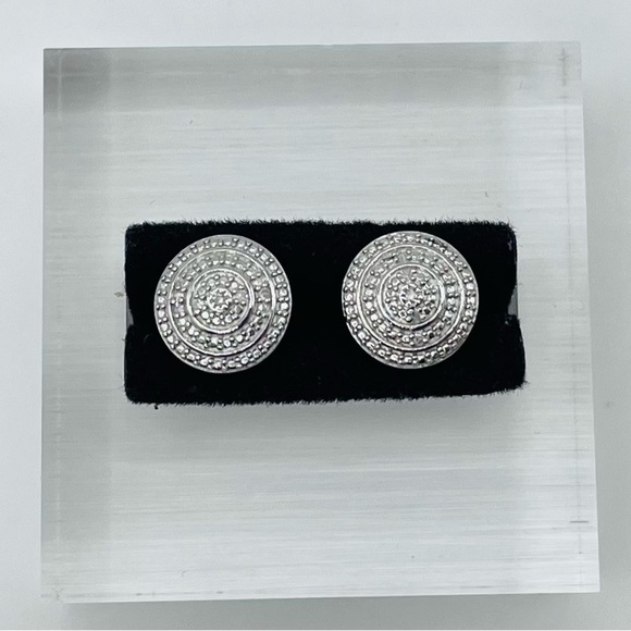 Round Sterling Silver Studs with Natural Diamond Accent - Picture 1 of 6